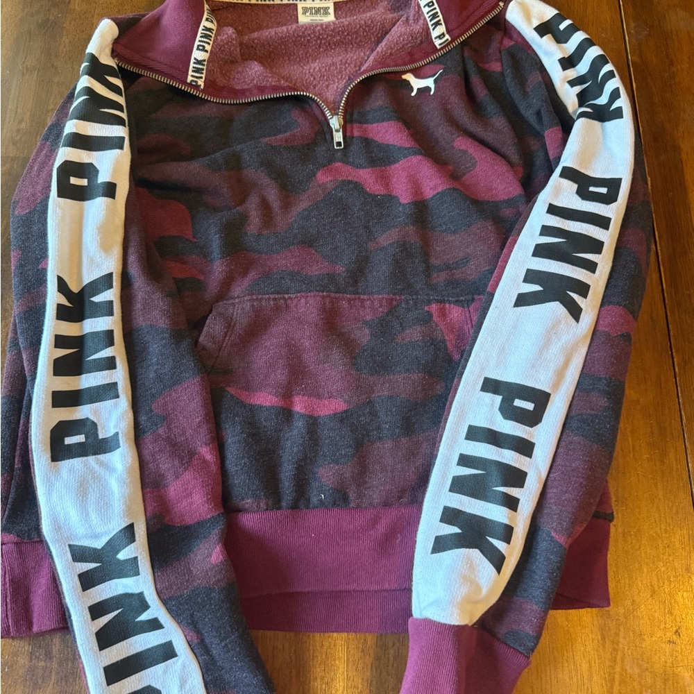PINK Victoria's Secret Burgundy and Black Camo Hoodie